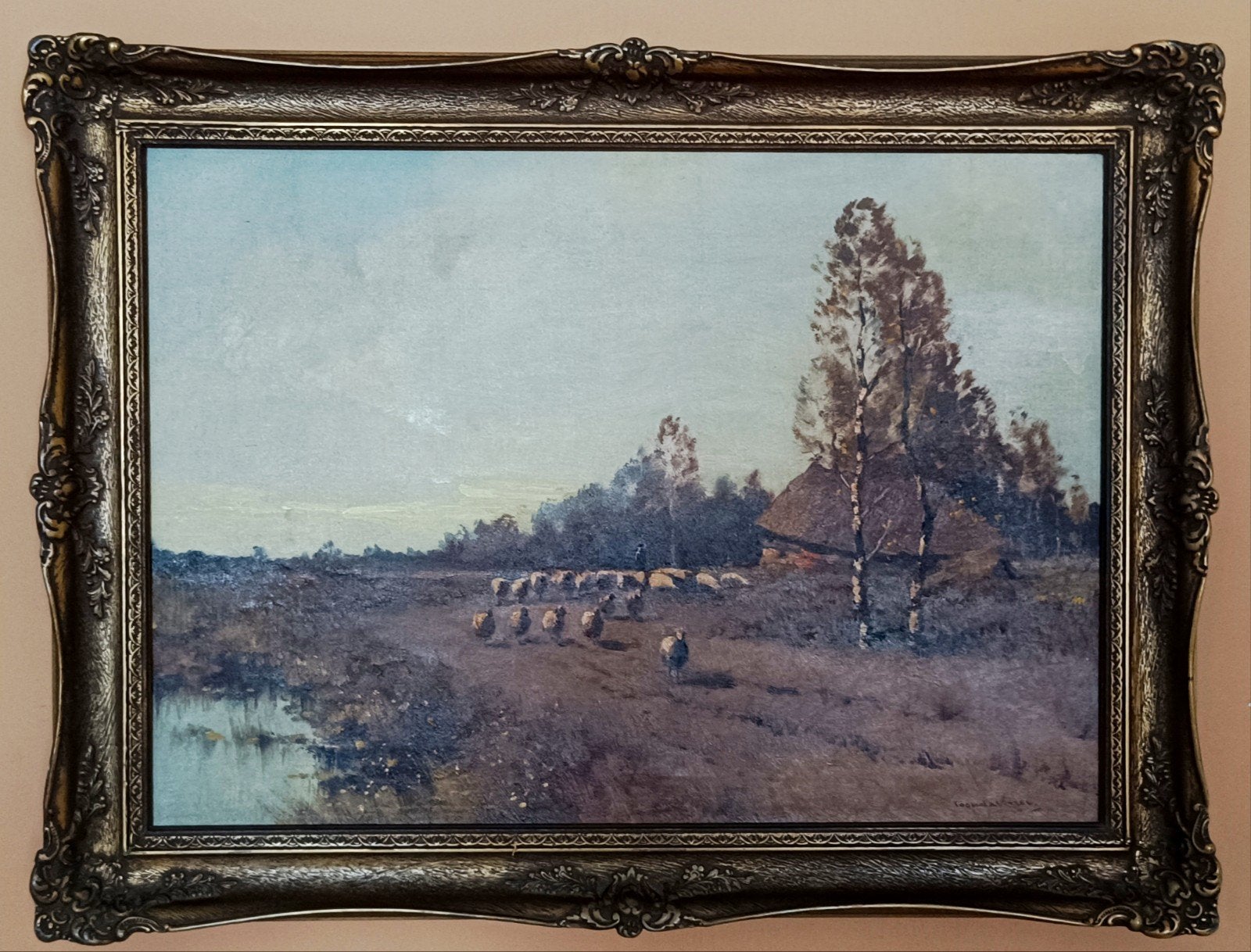 Schapenhoeder - Toon de Visser, Enlèvement ou Envoi, Peinture à l'huile, Paysage, Signé