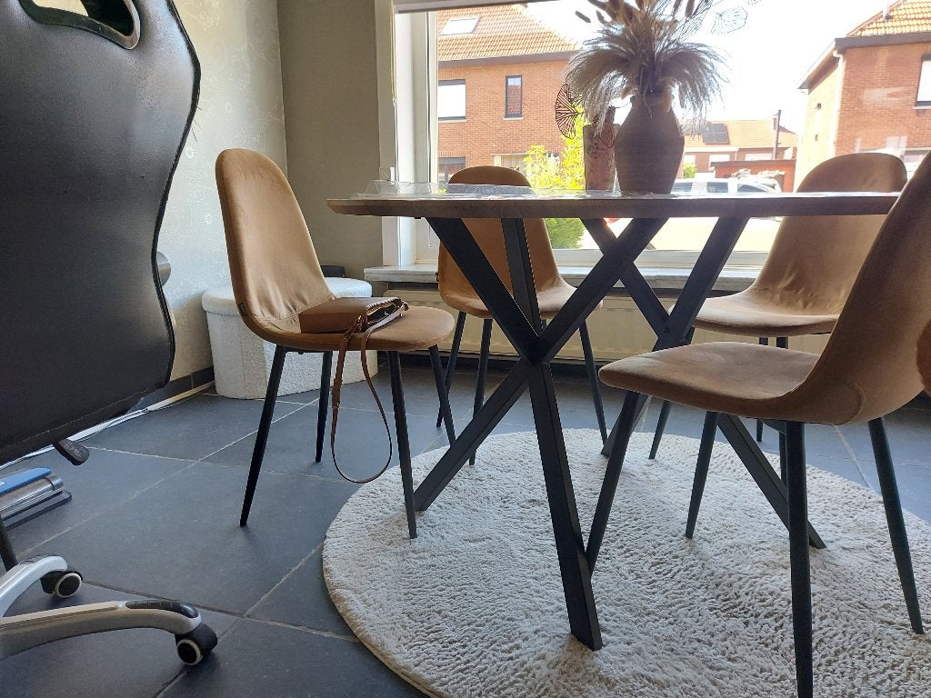 Ronde tafel met 4 stoelen, Huis en Inrichting, Tafels | Eettafels, Ophalen, 100 tot 150 cm, Rond, Zo goed als nieuw
