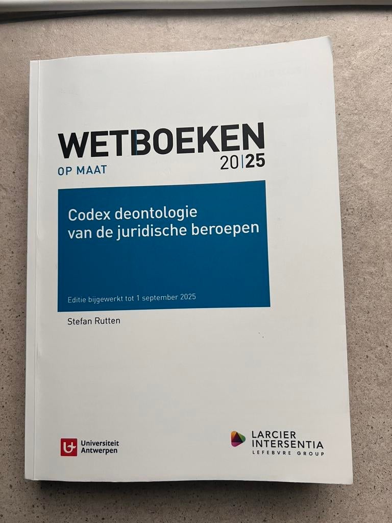 Codex Deontologie 2025-2026 UA, Boeken, Studieboeken en Cursussen, Ophalen of Verzenden, Zo goed als nieuw