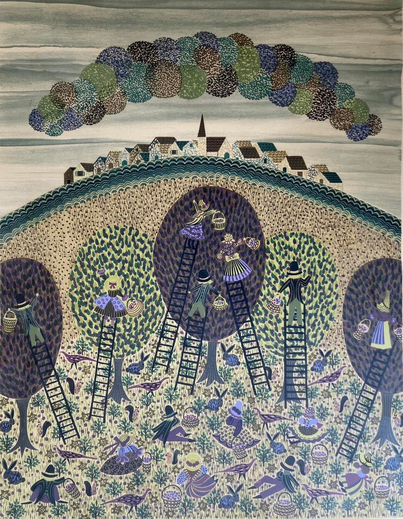Litho Patricia Barton (1928) La cueillette / De pluk, Antiek en Kunst, Ophalen of Verzenden