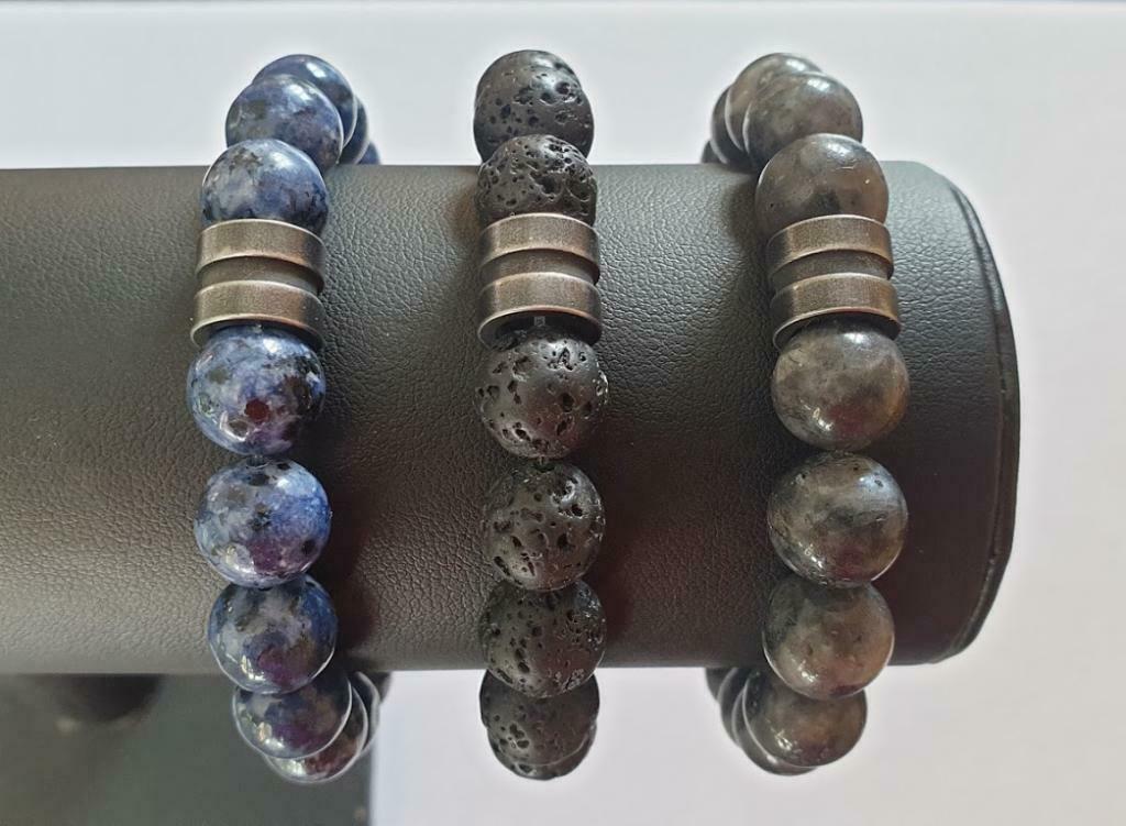 Armband voor mannen uit natuursteen (10 mm) met kraal in RVS, Nieuw, Ophalen of Verzenden, Met bedels of kralen, Overige kleuren