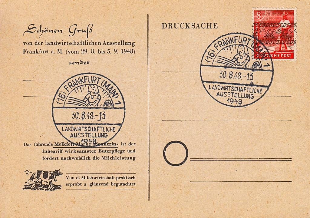 1948 - DUITSLAND - Card Landwirtschaftliche Ausstellung, Verzenden, Overige periodes, Postfris