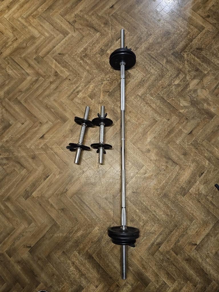 Kit Musculation Fonte - Barre longue/Haltères 16kg, Ophalen, Zo goed als nieuw, Buik, Dumbbell