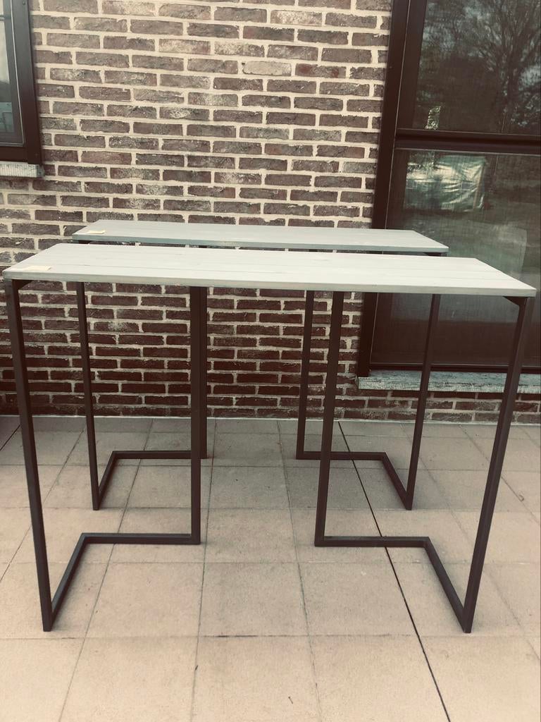 Metalen statafel, plantentafel, bijzettafel, sidetable 3 st, Ophalen, Grenenhout, 100 tot 150 cm, Zo goed als nieuw