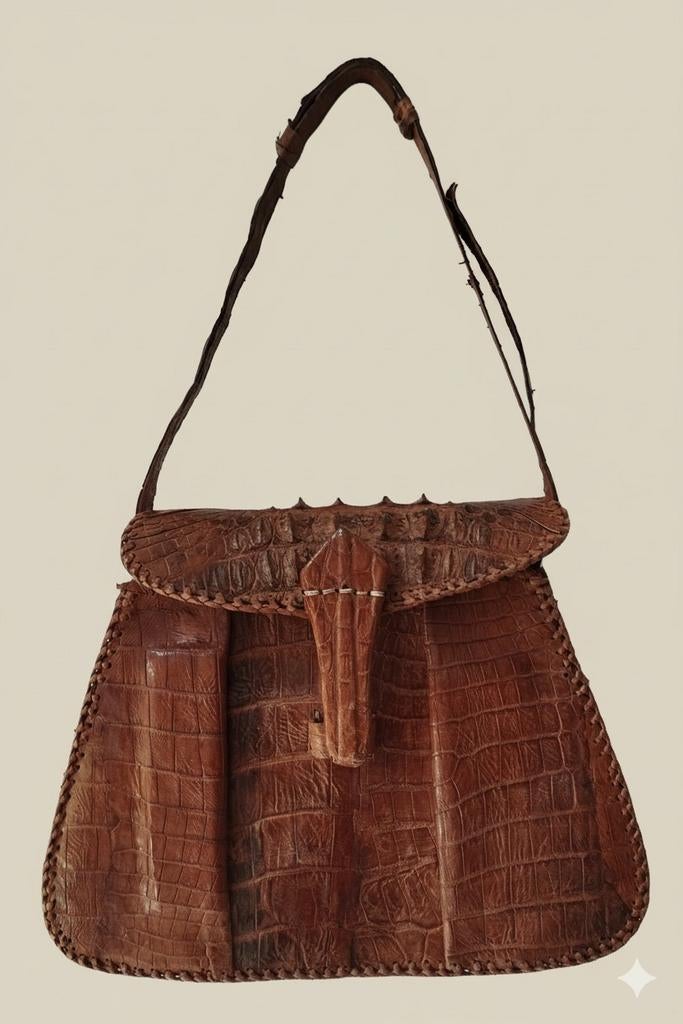 Vintage tas gemaakt van echt krokodillenleer., Ophalen of Verzenden, Zo goed als nieuw