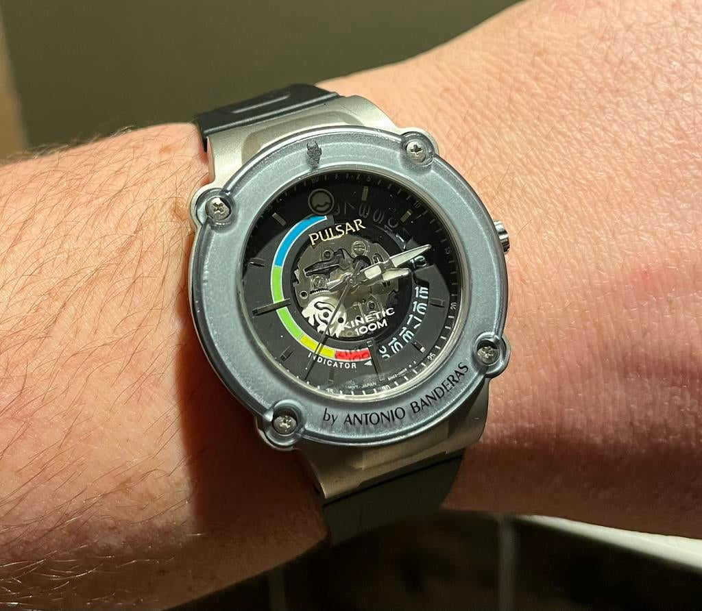 Pulsar kinetic by Seiko by Antonio Banderas (zeldzaam), Handtassen en Accessoires, Sporthorloges, Zo goed als nieuw, Ophalen of Verzenden
