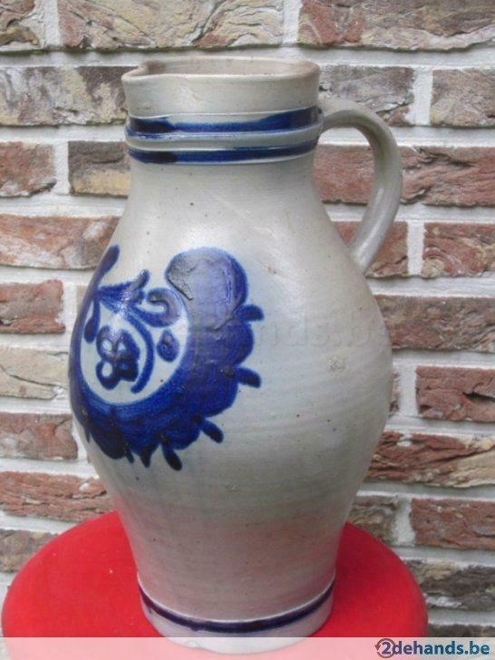 Beau pichet ancien et grand - grès wallon - bleu & gris, Antiquités & Art, Antiquités | Céramique & Poterie, Enlèvement