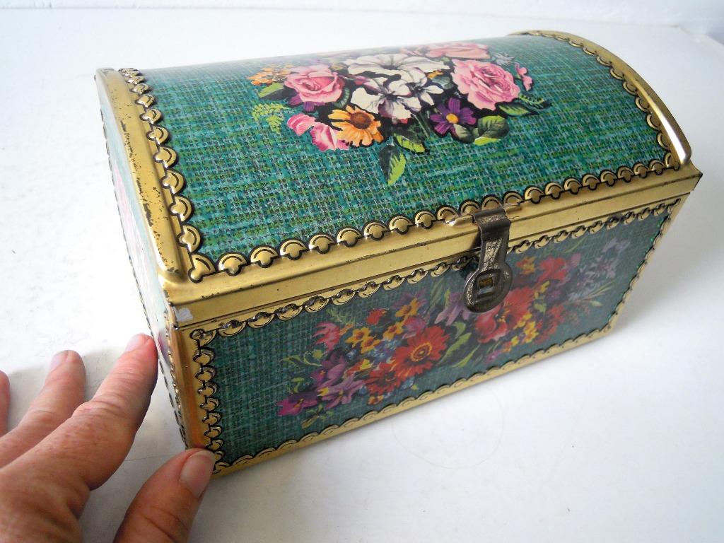 Ancienne boite en fer blanc avec des fleurs, Enlèvement ou Envoi, Utilisé, Autre