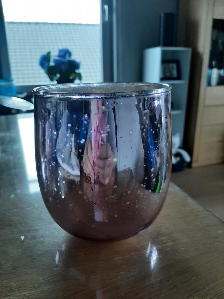 Roze metallic kaarshouder glas 13 cm, Ophalen of Verzenden