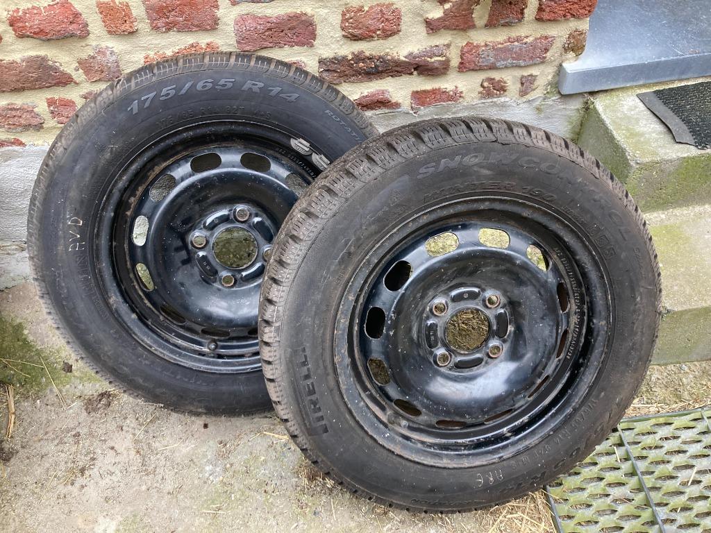 2 Jantes Ford 14x15,5J ET37 Avec Pneus 175/65 R14 82T M+S, Enlèvement, Utilisé