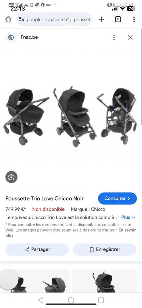 Ensemble complet chicco trio love, Ophalen, Kinderwagen