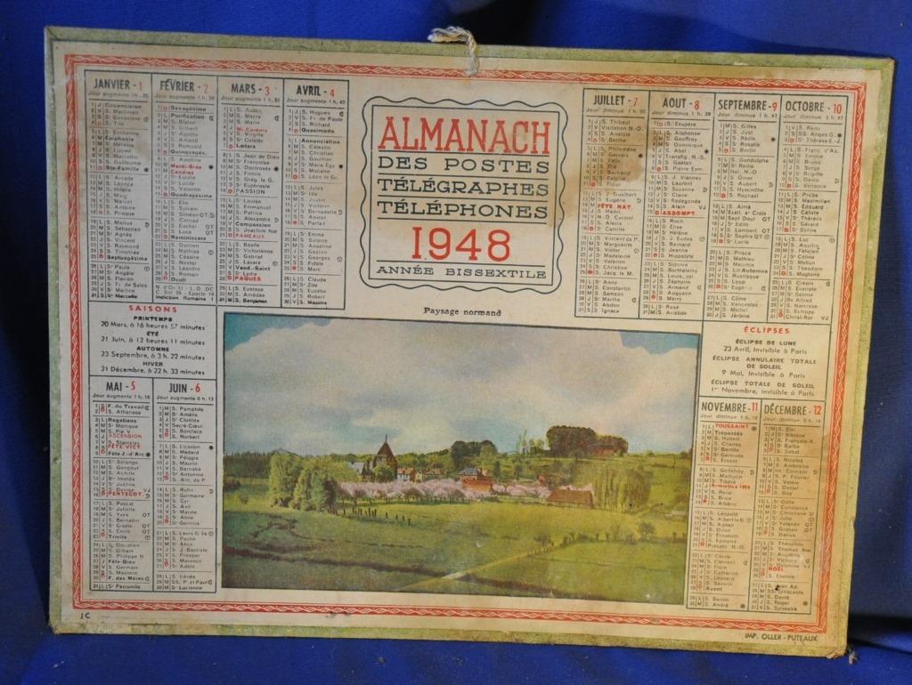 calendrier almanach ptt France 1948, Enlèvement ou Envoi, Utilisé