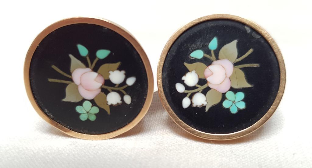 Manchetknopen Pietra Dura 18 kt. goud., Handtassen en Accessoires, Manchetknopen, Ophalen of Verzenden, Gebruikt, Goud