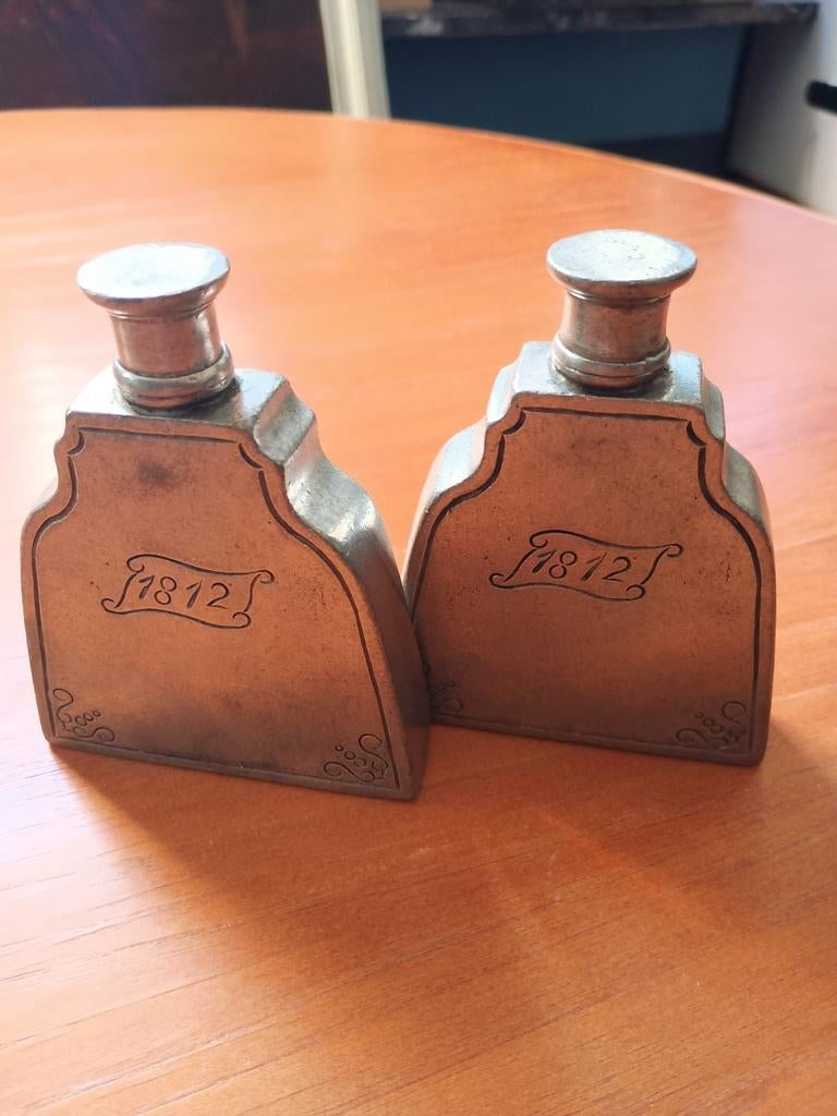 Vintage tinnen heupfles, Antiek en Kunst, Ophalen of Verzenden