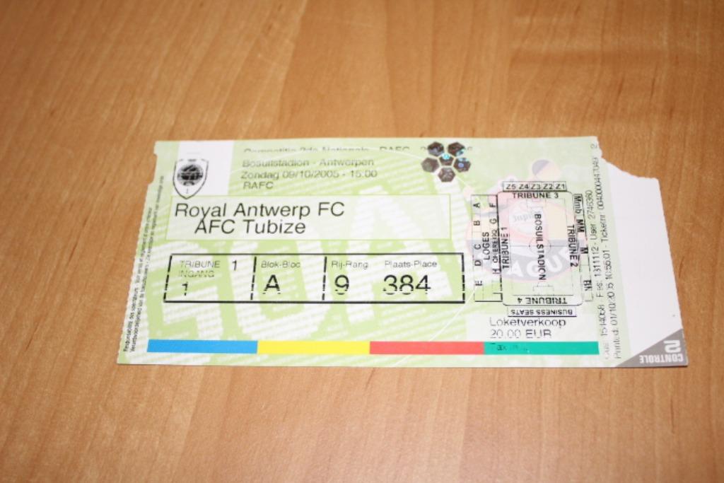 voetbalticket: Antwerp - Tubize - okt 2005, Ophalen of Verzenden, Gebruikt, Overige typen