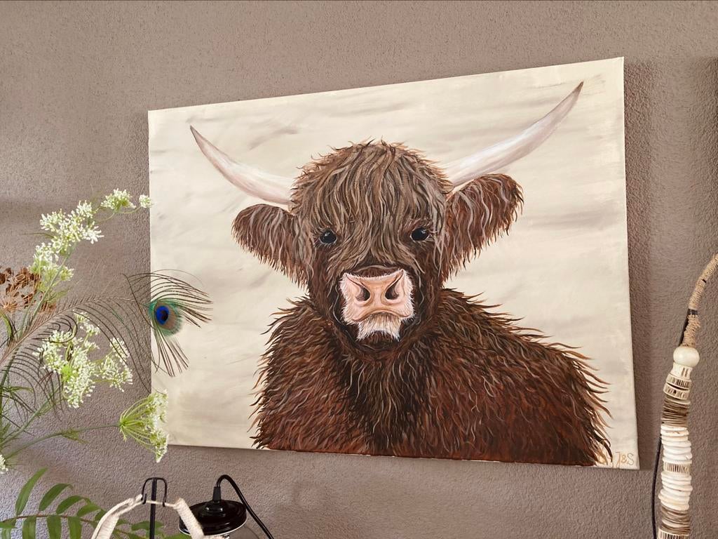 Handbeschilderd Schilderij Schotse Hooglander ByJ&S, Ophalen