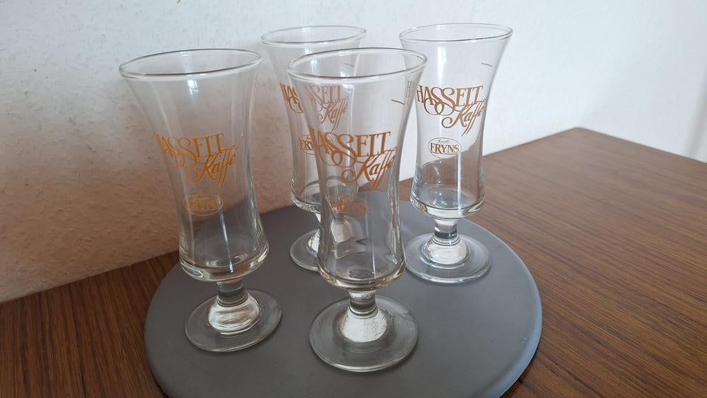 Hasselt Kaffé Freyns glazen set van 4 glazen., Ophalen of Verzenden