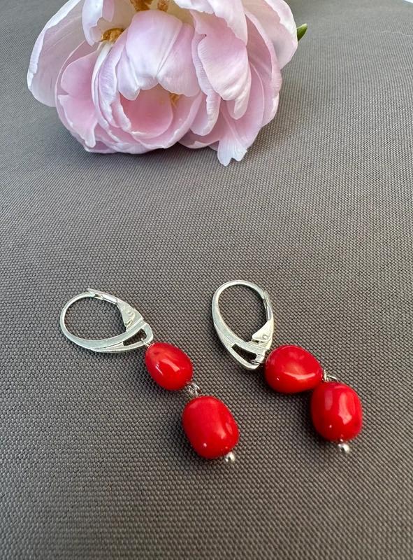 Boucles d'oreilles avec corail Bambou, Enlèvement ou Envoi, Comme neuf
