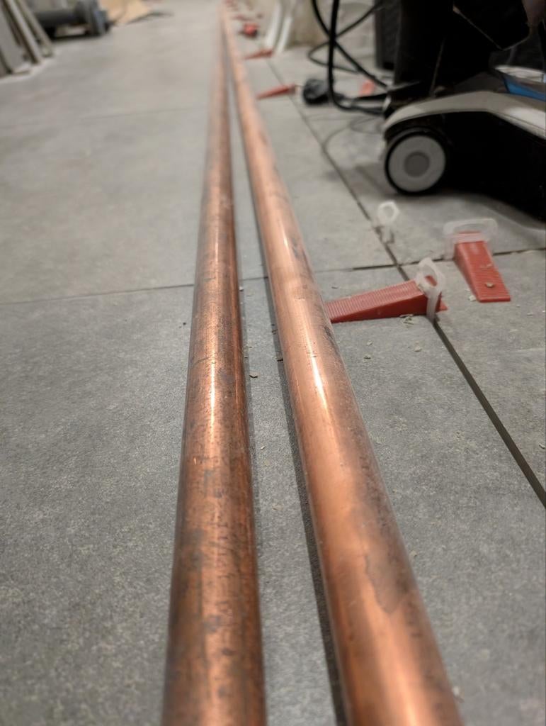 2 koperen buizen 28mm 5m / stuk, Ophalen