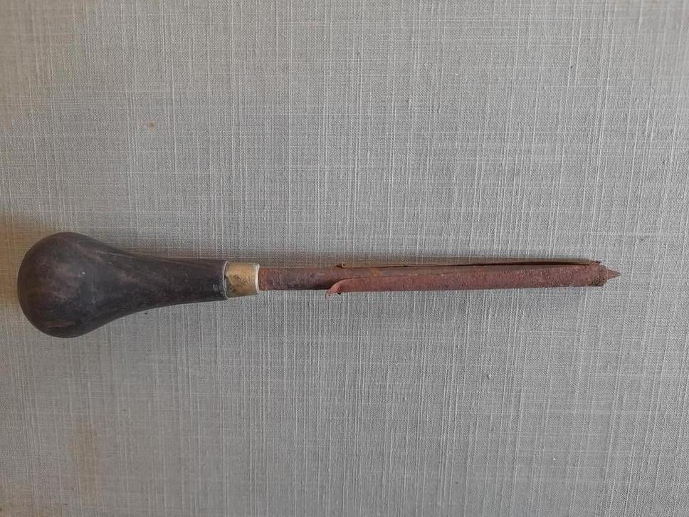 Vintage antiek gereedschap met houten handvat, Ophalen of Verzenden