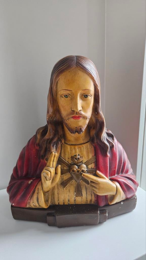 vintage Heilig Hart van Jezus – religieus borstbeeld, Antiek en Kunst, Ophalen