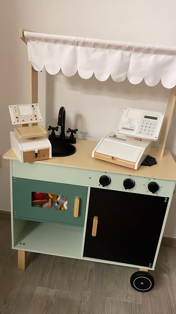 Kinderkeuken + kassa + weegschaal + winkelwagen, Enlèvement, Comme neuf
