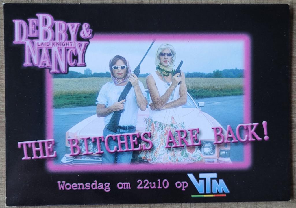 Postkaart: VTM-programma Debby & Nancy Laid Night, Ophalen of Verzenden, Zo goed als nieuw, Tv, Foto of Kaart