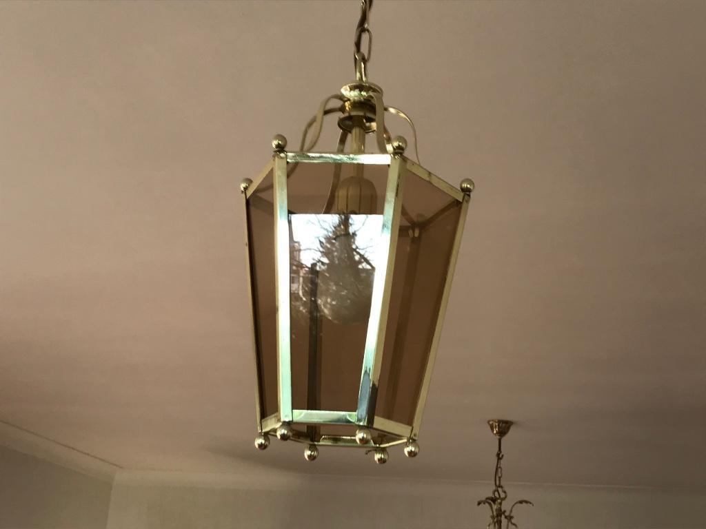 Lustre style lanterne 1 ampoule, très bon état., Maison & Meubles, Enlèvement ou Envoi, Comme neuf, Verre, Classique
