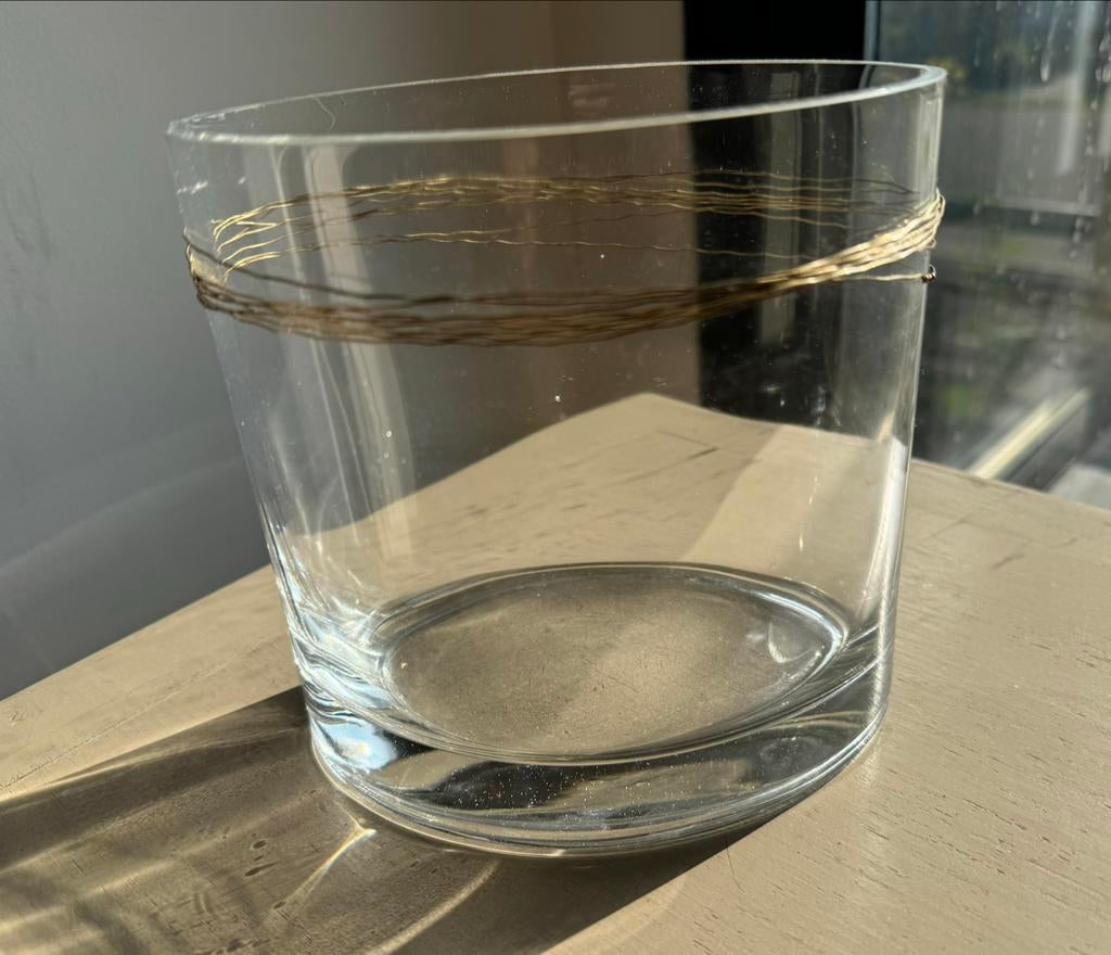 Ovalen vaas met koperdraad, Enlèvement, Comme neuf, Blanc, Verre