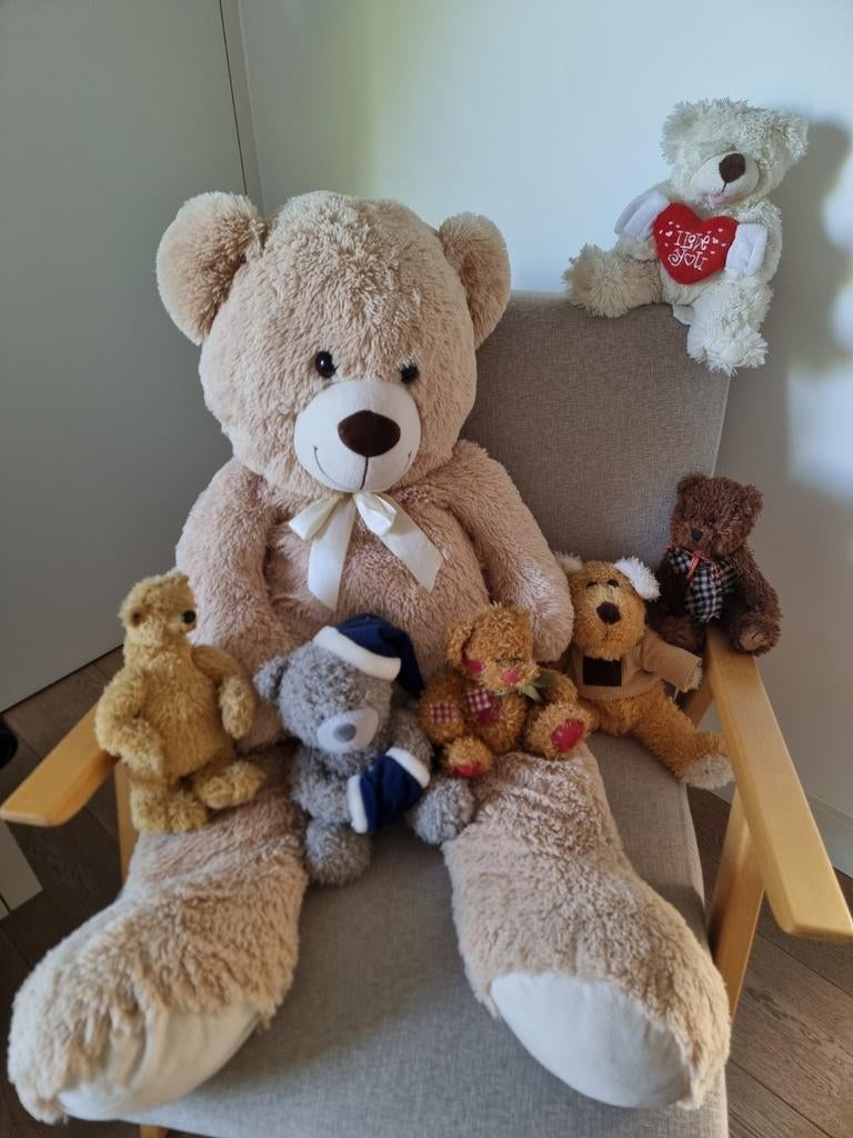 Grote knuffelbeer (1m) met assortiment kleine knuffelberen, Ophalen, Gebruikt