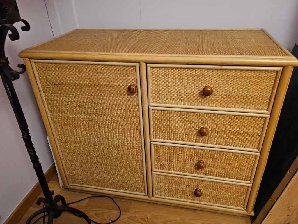 Buffet en rotin vintage des années 80 avec tiroirs et portes, Enlèvement