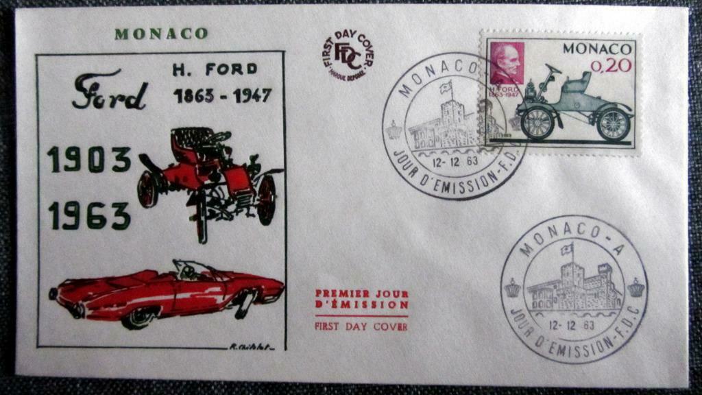 FDC-VERVOERMIDDELEN-TRAM-TREIN-AUTO-KOETS-FIETS- MONACO, Ophalen of Verzenden, Gestempeld, Auto's