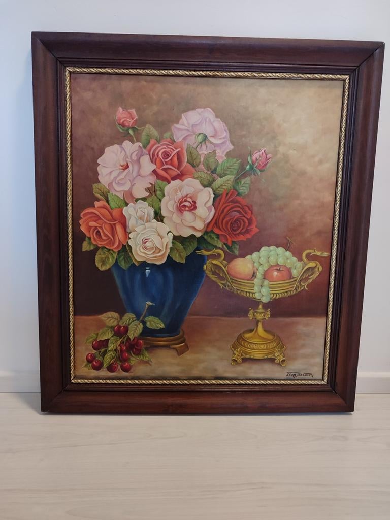 Schilderij Jean De Cock bloemen vaas olie op doek stilleven, Antiek en Kunst, Ophalen