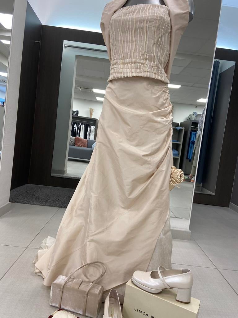 Trouwkleed zijde, Beige, Comme neuf, Linea Raffaelli, Enlèvement