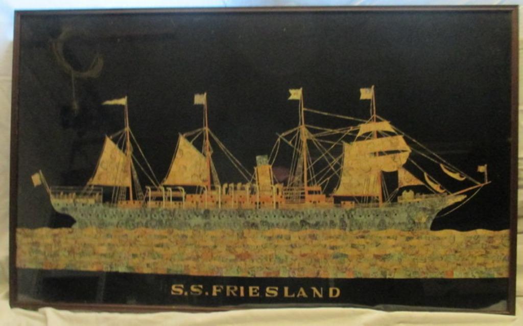 antieke Red Star Line kader SS Friesland in postzegels, Ophalen