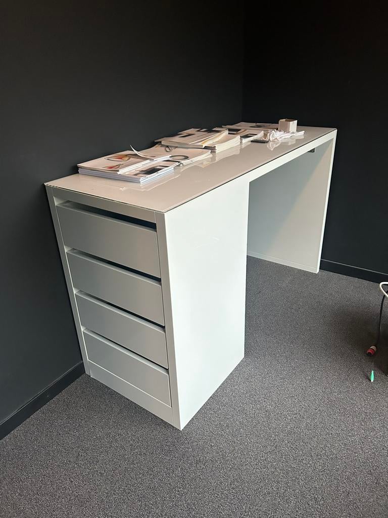 Console de bureau Blanc architectural plateau verre, Enlèvement, Comme neuf