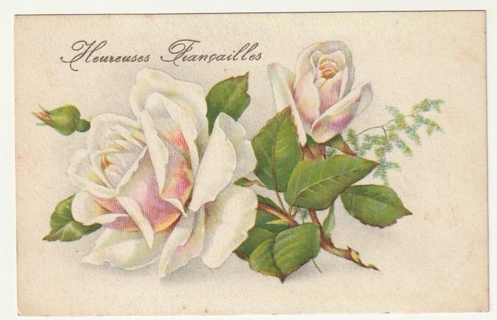 Heureuses Fiançailles Fleurs blanches roses Coloprint, Envoi, Non affranchie, (Jour de) Fête