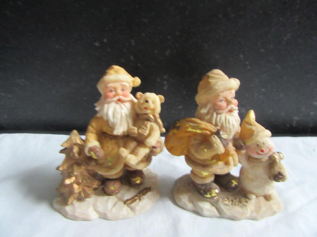Kerstdecoratie : 2 kerstbeeldjes - goudkleurig - Kerstmis, Ophalen of Verzenden, Gebruikt