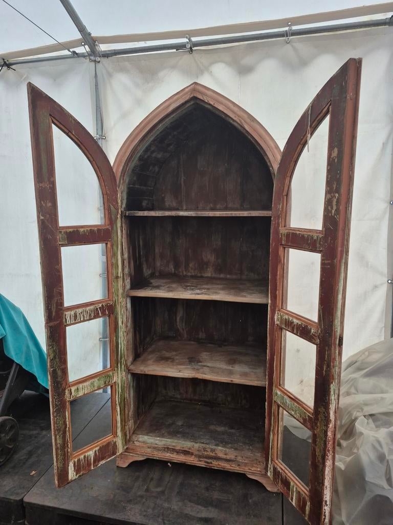 Leuke Mexicaanse vitrine kast, Ophalen, Teakhout, 150 tot 200 cm, 25 tot 50 cm