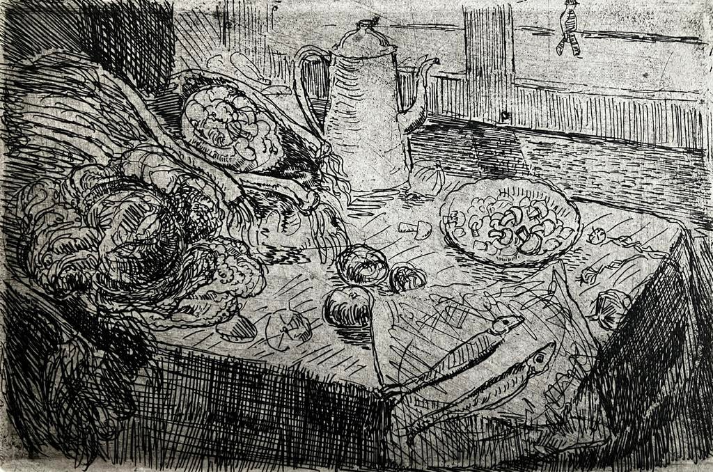 Ets Henri-Victor Wolvens (1896-1977) Nature morte, Ophalen