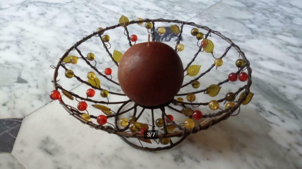 Panier en métal avec bougie boule artisanale / bougie neuve, Neuf, Enlèvement ou Envoi, Rond, Panier