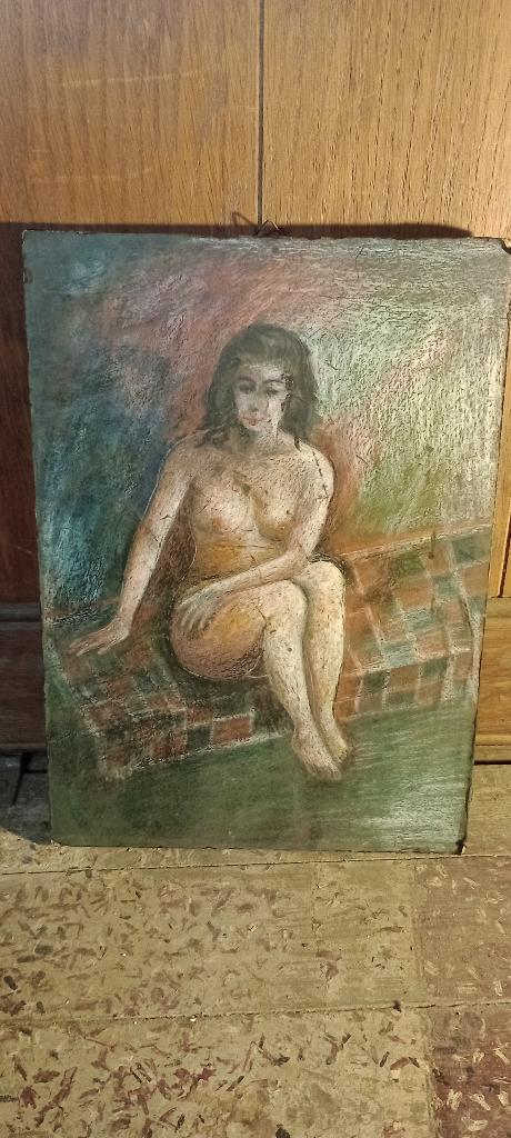 Dessin pastel nu féminin sur bois, 24x34, n248, Enlèvement ou Envoi