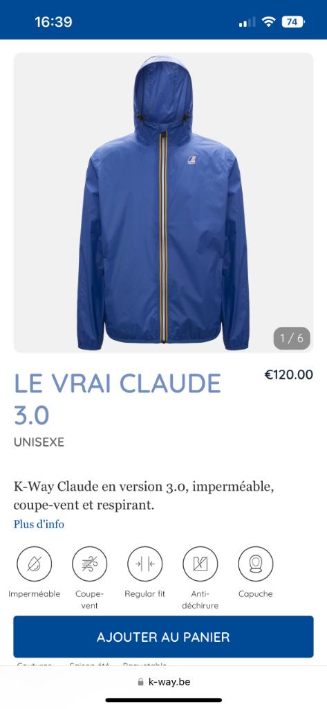 K-Way unisexe taille L. État impeccable., Enlèvement, Comme neuf, Imperméable