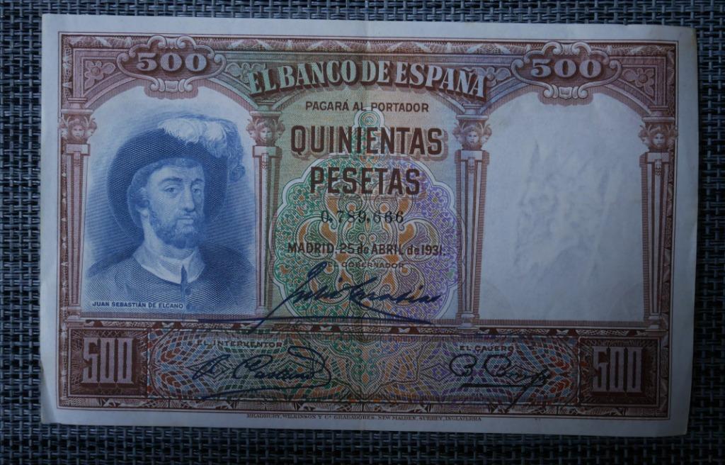 Billet 500 Pesetas Espagne 1931, Enlèvement ou Envoi, Autres pays, Série