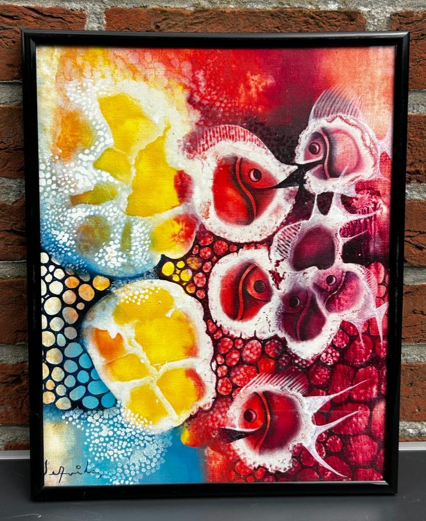 Schilderij happy fish, Antiek en Kunst, Kunst | Schilderijen | Modern, Ophalen of Verzenden