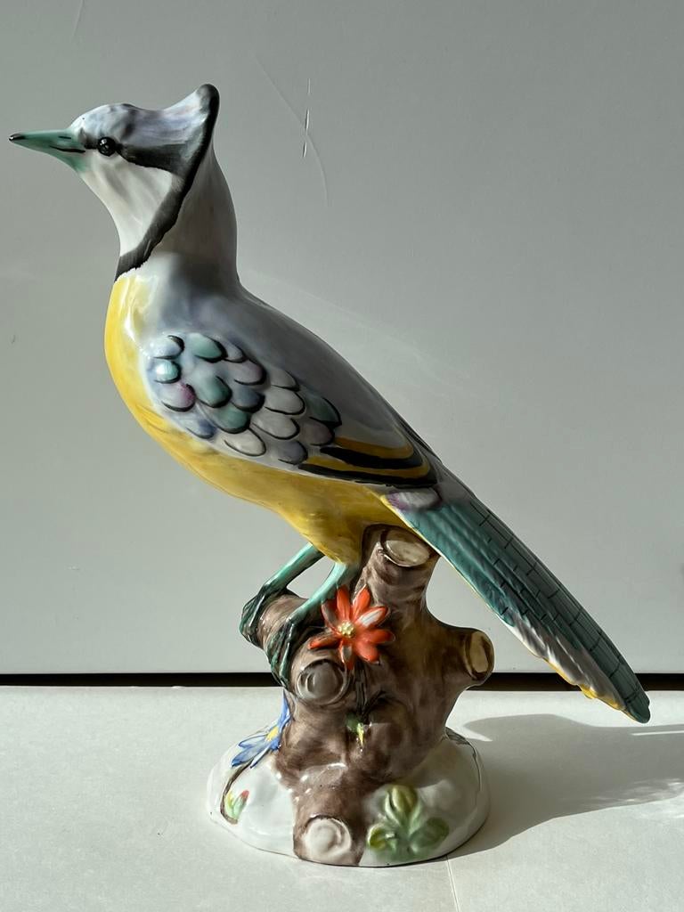 oud porselein beeld vogel gaai ceramiche ITALY 900/ ucello, Ophalen
