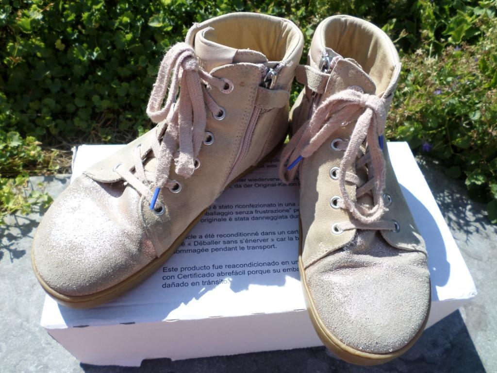Bottines roses paillette Birkenstock 35 fille lacets tirette, Enlèvement ou Envoi, Utilisé, Chaussures, Birkenstock