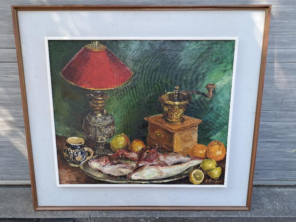 huile sur toile nature morte signe lucienne bosquet, Antiquités & Art, Enlèvement ou Envoi