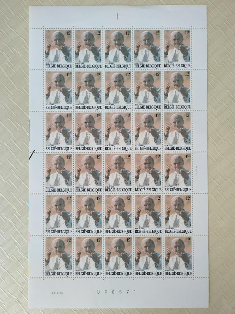 België 1985: Johannes-Paulus II, Volledig vel 30st  OBP 2166, Postzegels en Munten, Ophalen of Verzenden, Postfris, Postfris