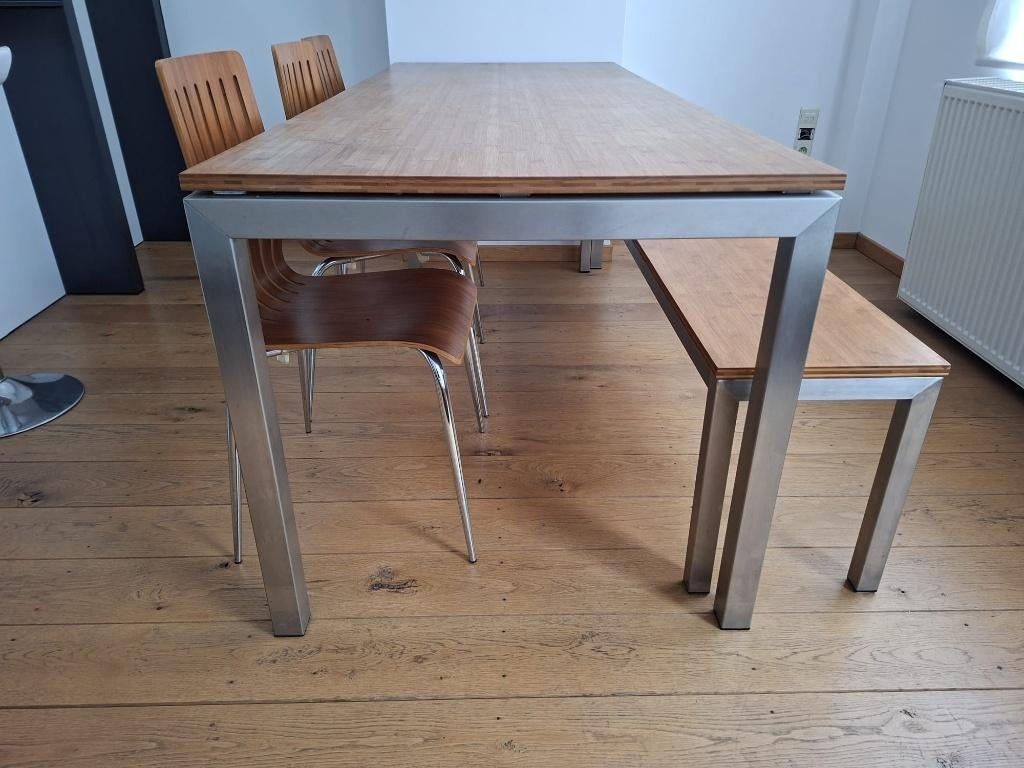 Eettafel Bamboe met zitbank en stoelen 200x80cm, Huis en Inrichting, Tafels | Eettafels, Gebruikt, 50 tot 100 cm, 150 tot 200 cm